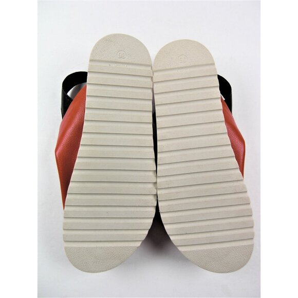 ALL BLACK Women's Red Cutout Opened Toe Leather Flatform Sandals Size 5.5-36 - Picture 7 of 7